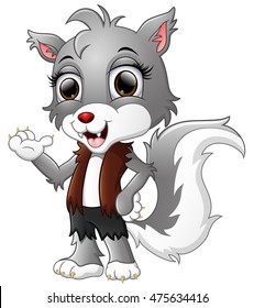 Werewolf cartoon waving hand
