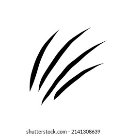 Werewolf, cat or beast scratch scrape on white background. Four wound marks. Isolated print with wild animal claw. Monster sign. Genus feline symbol flat vector illustration.