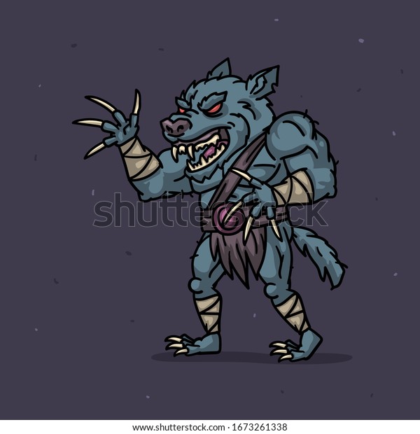 Werewolf character angry\
attacks. Character is divided into layers for animation. Vector\
Illustration