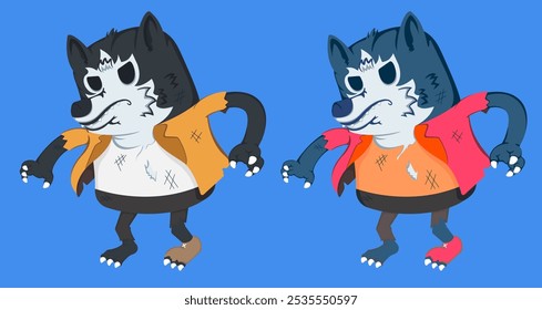 Hombre lobo y personajes. Diseño de Halloween 