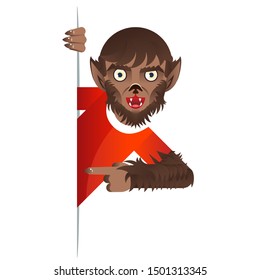 Werewolf costume role character halloween party look out the corner decoration template vector Illustration
