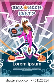 Werewolf Dj Monster Happy Halloween Party Invitation Card Flat Vector Illustration