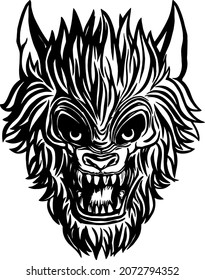 Werewolf face, full moon evil wolf, party wolf mask