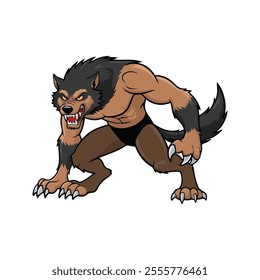 Werewolf Flat Vector Illustration, Fur Creature, Snarling Expression, Stylized Design