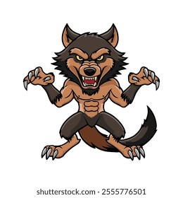 Werewolf Flat Vector Illustration, Fur Creature, Snarling Expression, Stylized Design