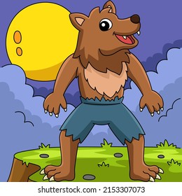 Werewolf Halloween Colored Cartoon Illustration