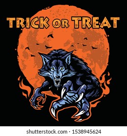 Werewolf Halloween Poster Character Design Vector Illustration