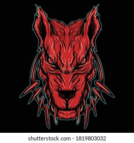 Werewolf head face red color vector illustration