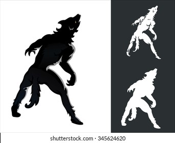 Werewolf Howl Silhouette Set-vector illustration of werewolf transformation