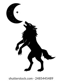 Werewolf Howling at Moon Silhouette