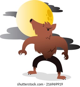 Werewolf howling at the moon vector cartoon illustration