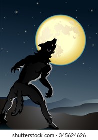 Werewolf Howling-vector illustration of werewolf silhouette against full moon