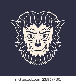 Werewolf icon. Sticker design. Werewolf head Print for t-shirt, typography. Vector illustration