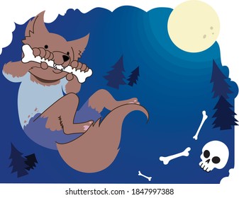 Werewolf kid on moonlight Halloween card vector