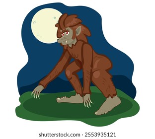 werewolf, werewolf legend in funny cartoon style, mystical creature. vector illustration.