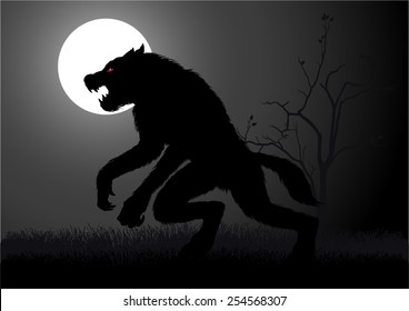 A werewolf lurking in the dark during full moon 