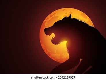 Werewolf lurking in the night during full moon, vector illustration suitable for horror and halloween theme
