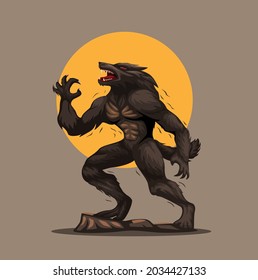 Werewolf or lycan. European folklore, a man who turns into a wolf at night character figure illustration vector