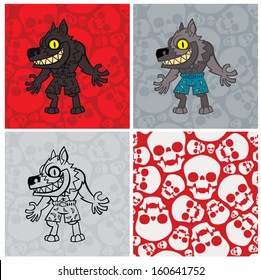 werewolf in moon shorts with skulls pattern