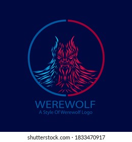 Werewolf in the night creature  logo line pop art portrait colorful design with dark background. Abstract vector illustration.