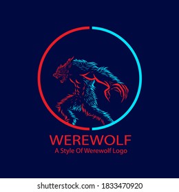 Werewolf in the night creature  logo line pop art portrait colorful design with dark background. Abstract vector illustration.