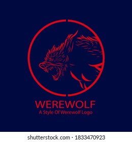 Werewolf in the night creature  logo line pop art portrait colorful design with dark background. Abstract vector illustration.