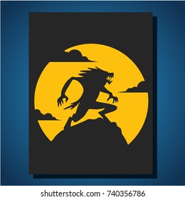 Werewolf on halloween with the full moon background