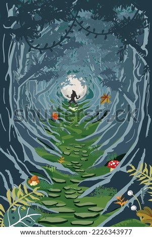 The werewolf rampaging on the full moon scares the fairies in the enchanted forest