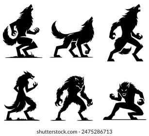 Werewolf Silhouette, Ideal for Horror and Mythical Themes - Flat Vector Illustration