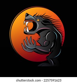 Werewolf silhouette,halloween night background moonlight vector illustration.