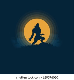 Werewolf silhouette,halloween night background moonlight vector illustration.