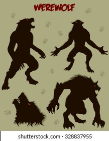 Werewolf Silhouettes Set. Vector