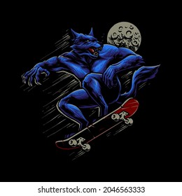 the werewolf with skateboard illustration