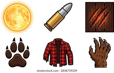 Werewolf transformation elements including moon and bullet