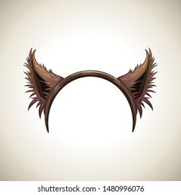 Werewolf or wolf ears, hair band, Halloween costume element. Vector illustration.