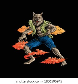 werewolves in the dark vector illustration