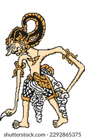 Werkudara wayang kulit character vector with pixel art appearance usually used for game character or graphic design decoration