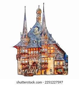 Wernigerode germany watercolor hand drawn illustration isolated on white background