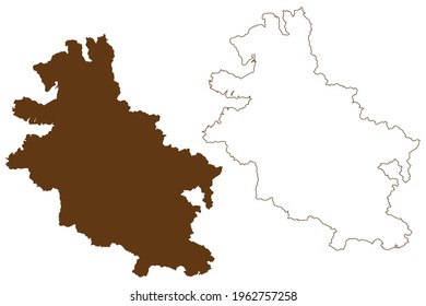 Werra-Meissner (República Federal de Alemania, distrito rural de la región de Kassel, Estado de Hessen, Hesse, Hessia) mapa ilustrativo vectorial, bosquejo mapa Werra-Meissner-Kreis