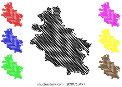 Werra-Meissner District (República Federal de Alemania, distrito rural de la región de Kassel, Estado de Hessen, Hesse, Hessia) mapa ilustrativo vectorial, dibujo de garabatos Werra-Meissner-Kreis map