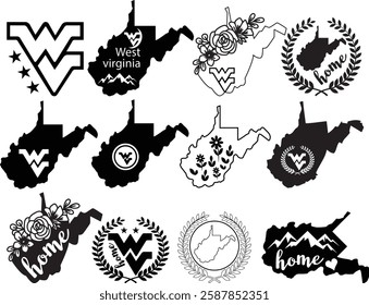 Wes Virginia Vector bundle, Clipart, Silhouette, Vector, icons, illustration, design.