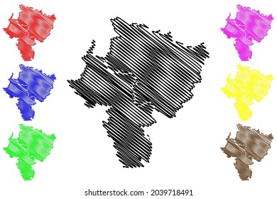 Wesel district (Federal Republic of Germany, State of North Rhine-Westphalia, NRW, Dusseldorf region) map vector illustration, scribble sketch Wesel map