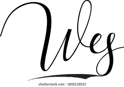 Wes-Male Name Cursive Calligraphy Black Color Text on White Background