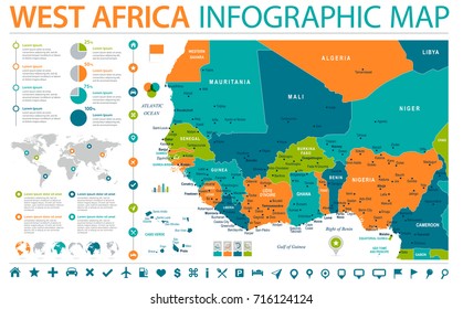 West Africa Map - Detailed Info Graphic Vector Illustration