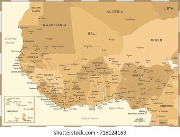 West Africa Map - Vintage Detailed Vector Illustration