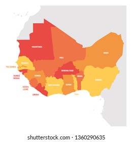 West Africa Region. Map of countries in western Africa. Vector illustration.