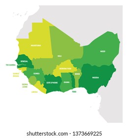 West Africa Region. Map of countries in western Africa. Vector illustration.