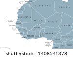West Africa region, political map. Area with borders. The westernmost countries on the African continent, also called Western Africa. Gray illustration on white background. Vector.