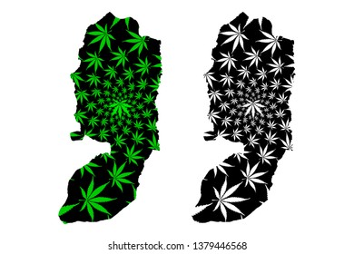 West Bank - map is designed cannabis leaf green and black, West Bank map made of marijuana (marihuana,THC) foliage,