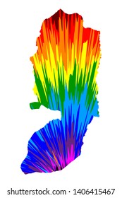 West Bank - map is designed rainbow abstract colorful pattern, West Bank map made of color explosion,